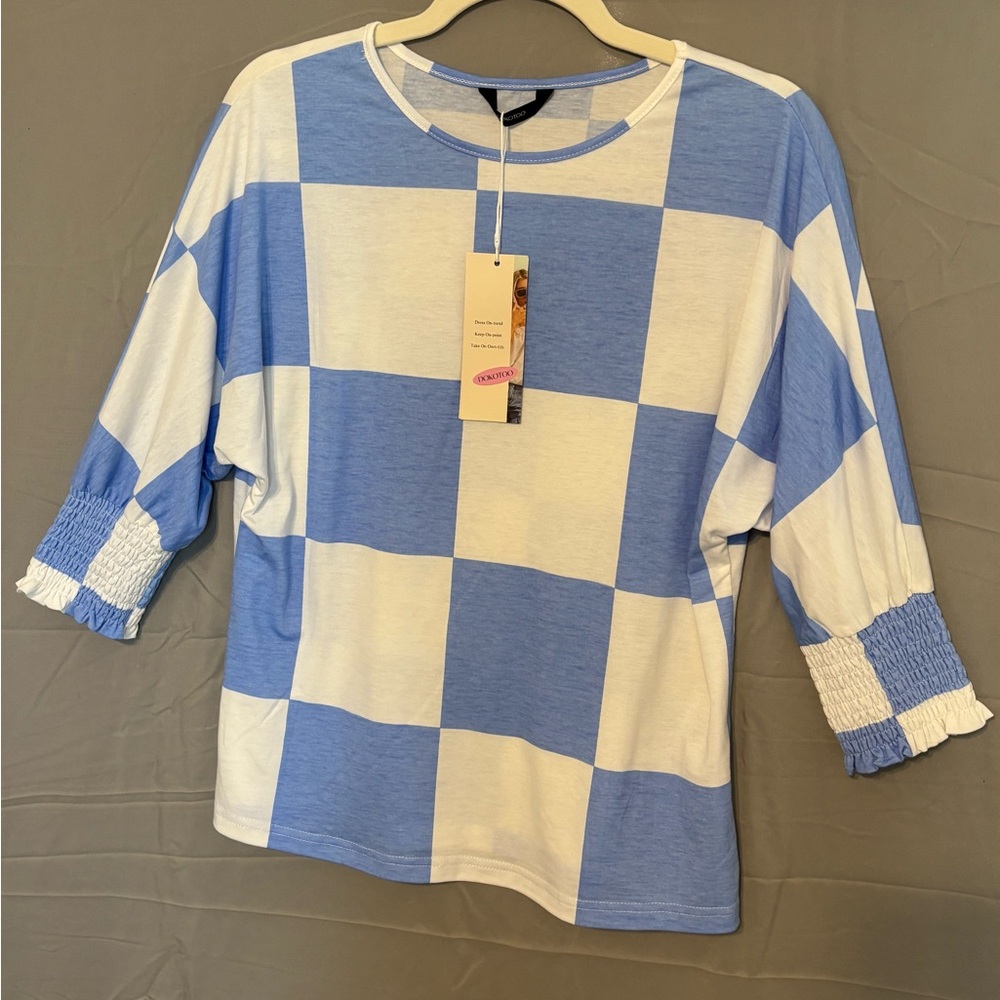 Blue and White Checkered Top
